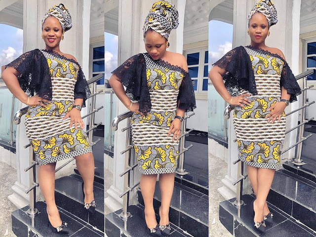 Ankara short gown style deigned with bias and lace material