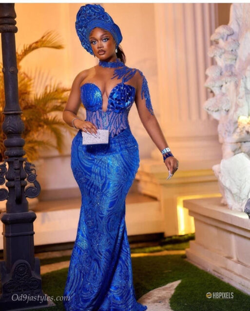Ovation Owambe Styles in Blue Lace- A Must Have For All Wedding Guests