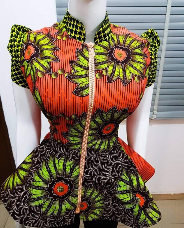 Dazzling Front Zipper Ankara Styles Ankara BlousesTops For Elegant Looks (2)