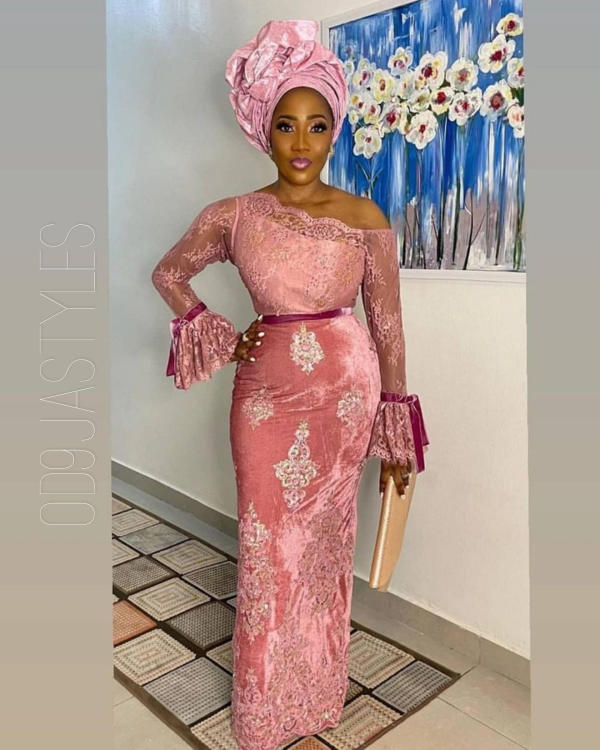 45+ Radiant Baby Pink Colour Lace Aso-Ebi Styles For Owambe (7)