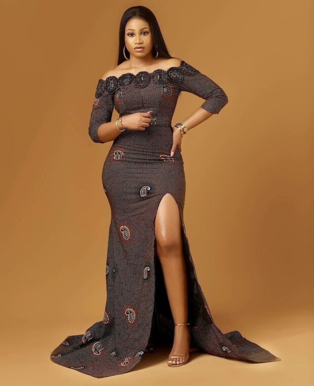 Off Shoulder Ankara Gown with Slit