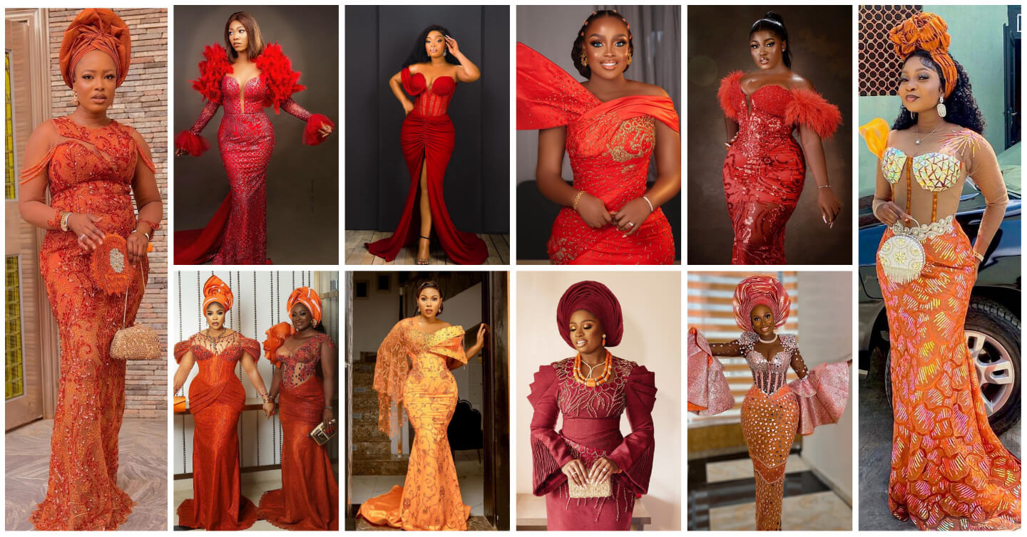 Fascinating Red & Orange Lace Dresses For Fashionable Party Guests