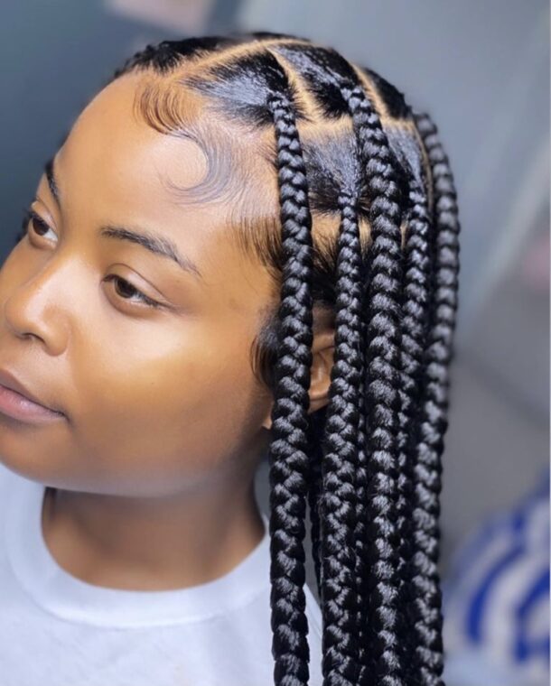 Big knotless braids with beads