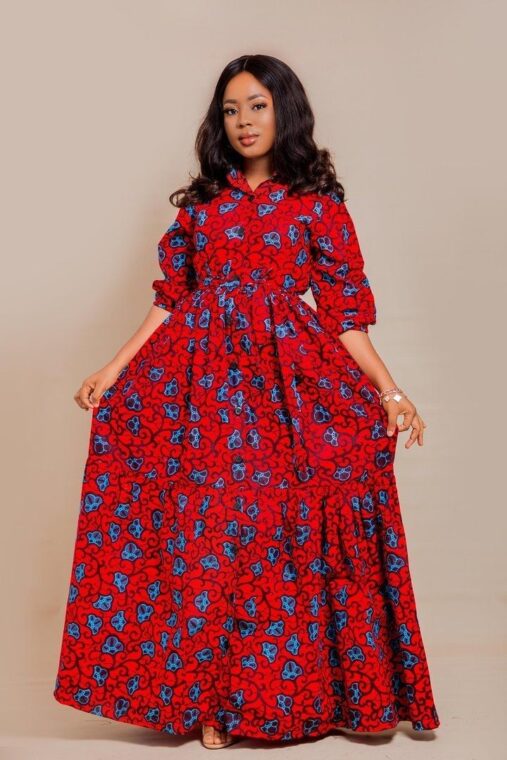 An Ankara maxi dress with long sleeves