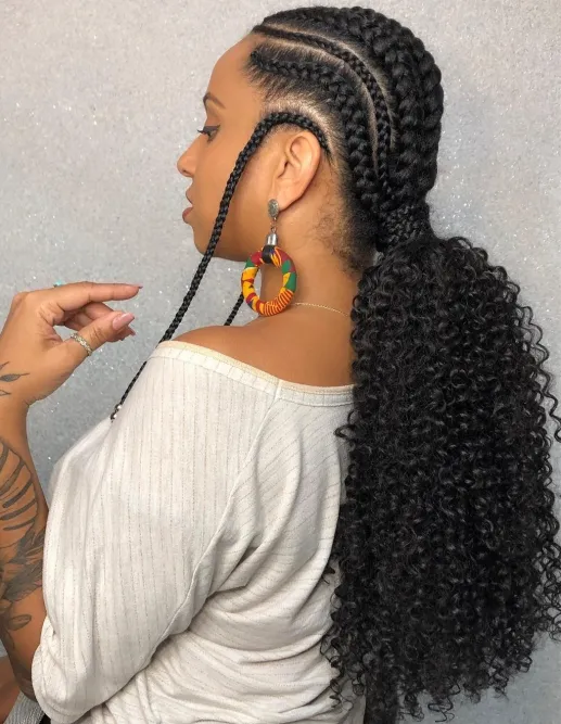 Goddess Braids into Curly Pony