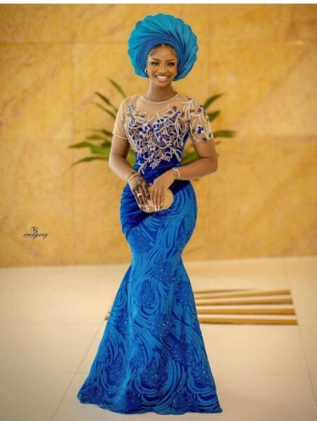 Gorgeous & Chic Blue Lace Gown Perfect For Wedding Guests | OD9JASTYLES