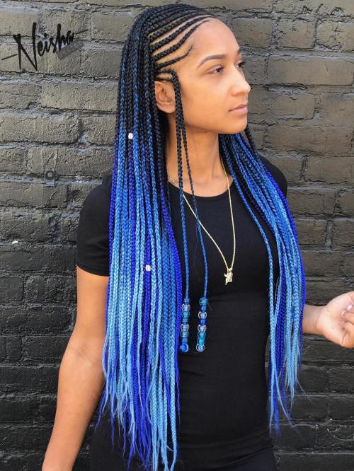 Extra-Long Blue Rainbow Braids