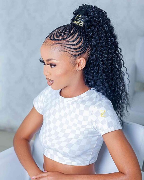 Ghana twist in a high ponytail