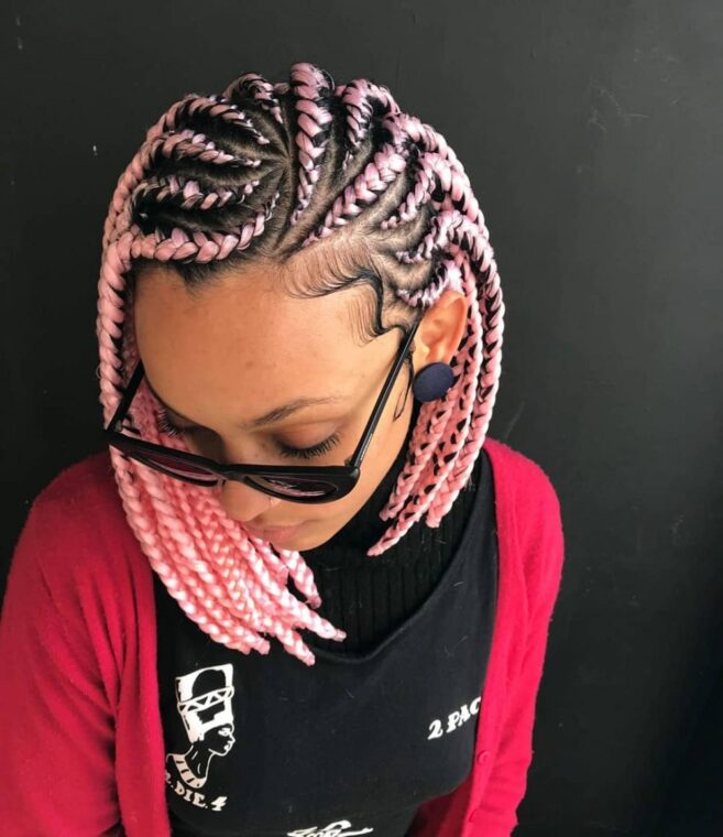 Unique ghana braids with pink color