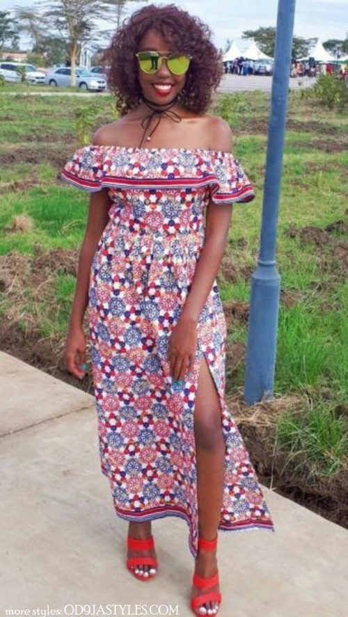 Off shoulder Ankara Midi Dress