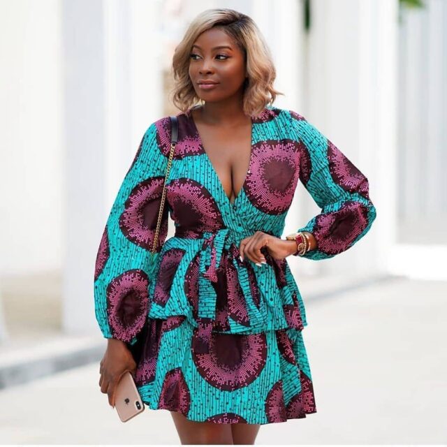 V-neck Layered Ankara Gown