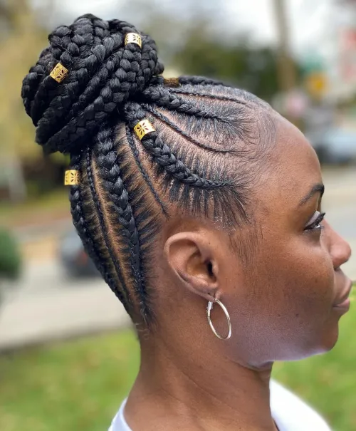 1 Black Cornrows With Crown Bun