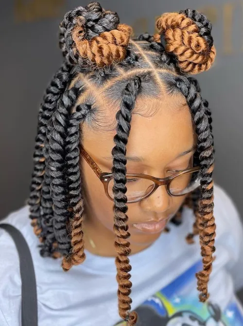 3 Chunky Passion Twists With Half Up Buns