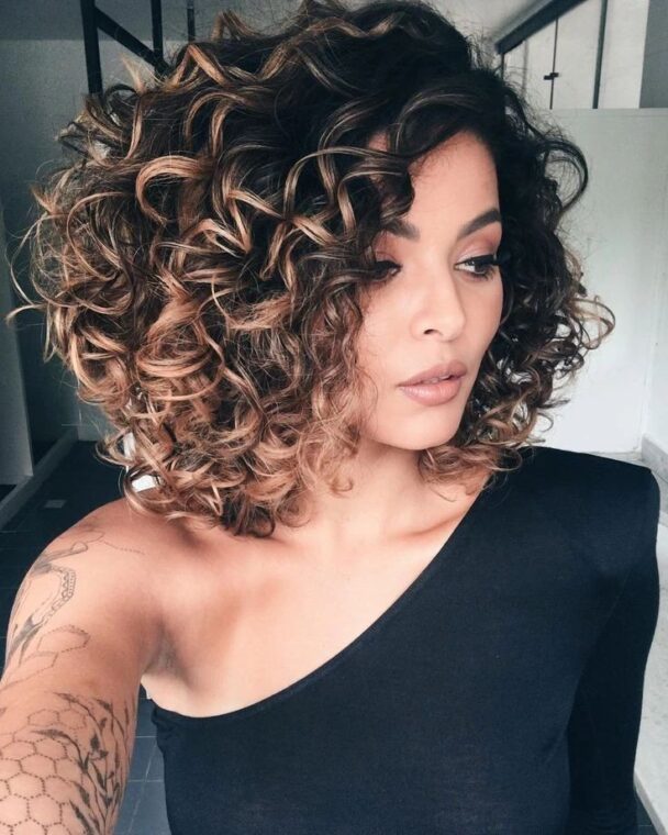 Curly Black Bob With Side Bangs