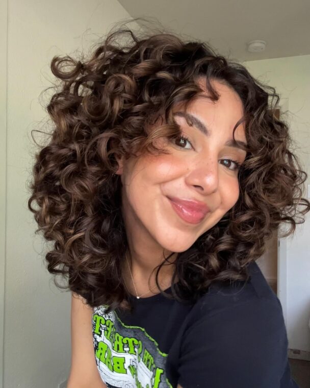 Curly Hair Bob With Baby Bangs