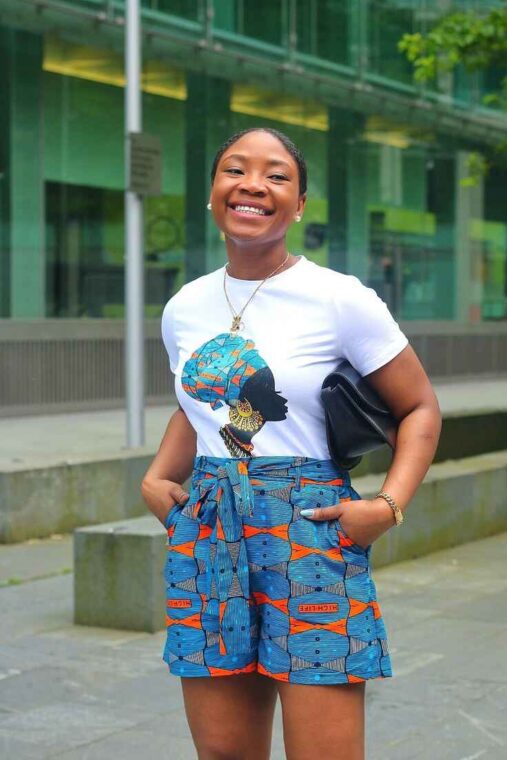 3 Pc African Print T Shirt, Shorts And Headwrap Set