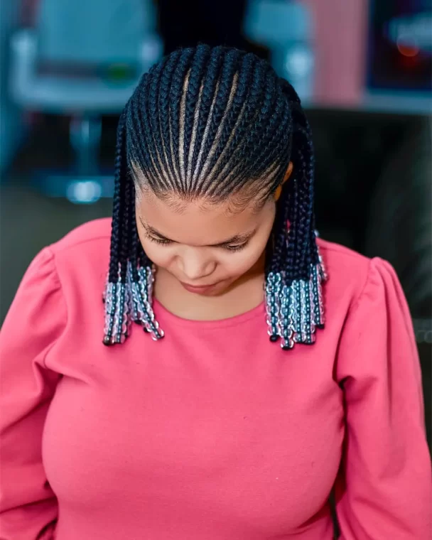 Cornrow Braids with Silver Beads