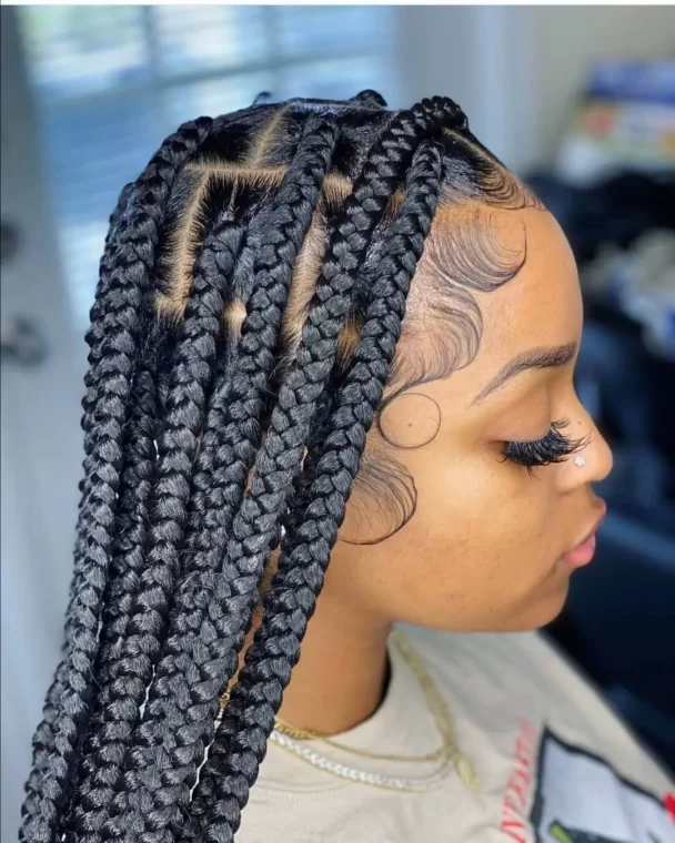 Sleek Black Box Braids with Edges