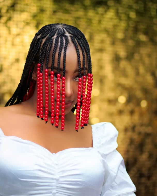 Beaded Cornrows with Bangs