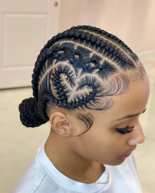 Heart-Shaped Cornrows with a Bun