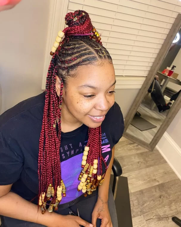 Red Braided Half-Up Style with Beads