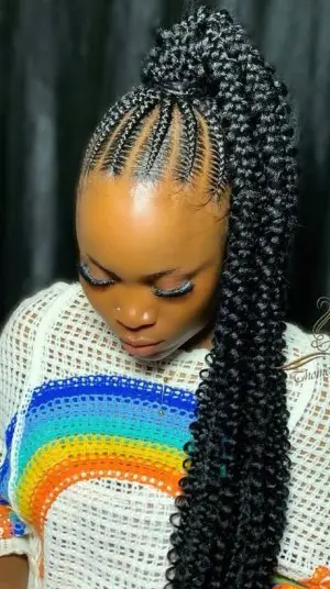 High Ponytail Braids with Curly Ends