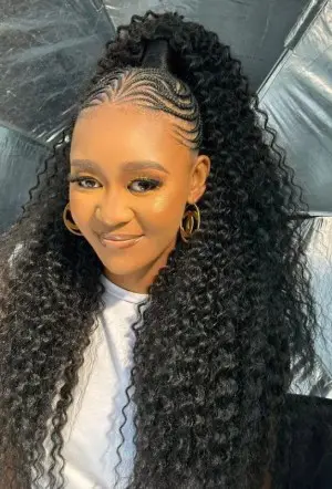 Half-Up, Half-Down Cornrows with Curls