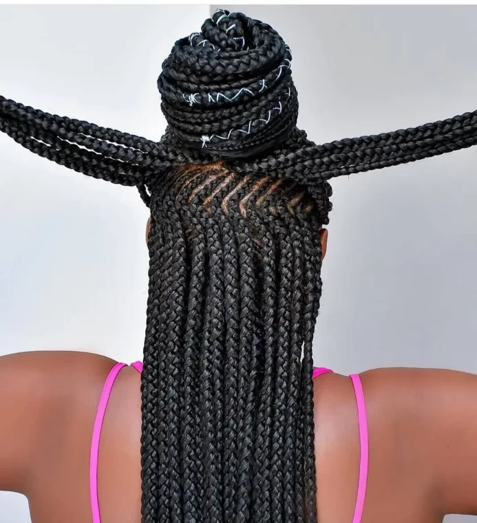 Large Box Braids with Spiral Bun Updo