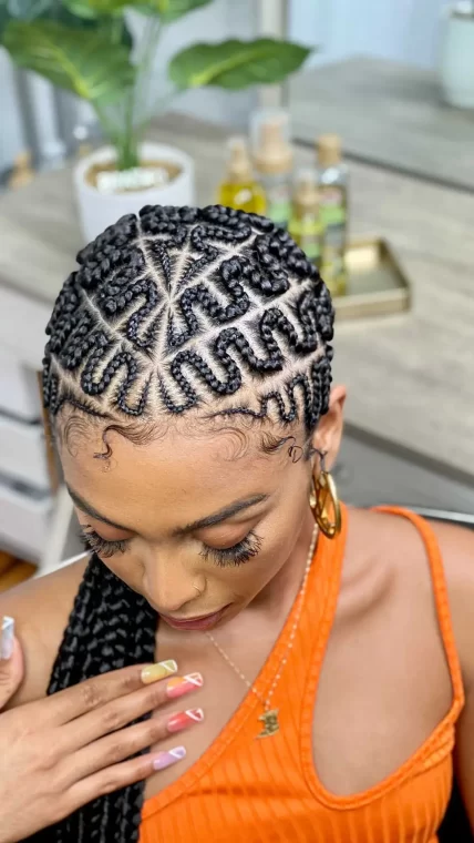 Artistic Zig-Zag Cornrows with Intricate Detailing