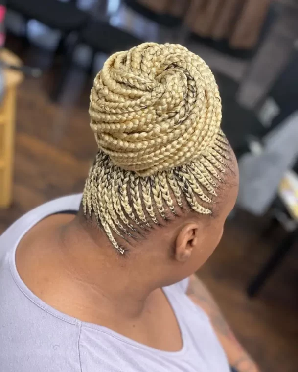 Blonde Braided Bun with Stitch Feed-Ins