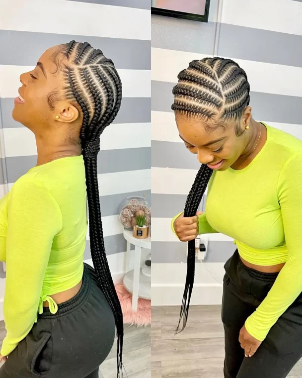 Zigzag Cornrow Ponytail with Long Straight Braids