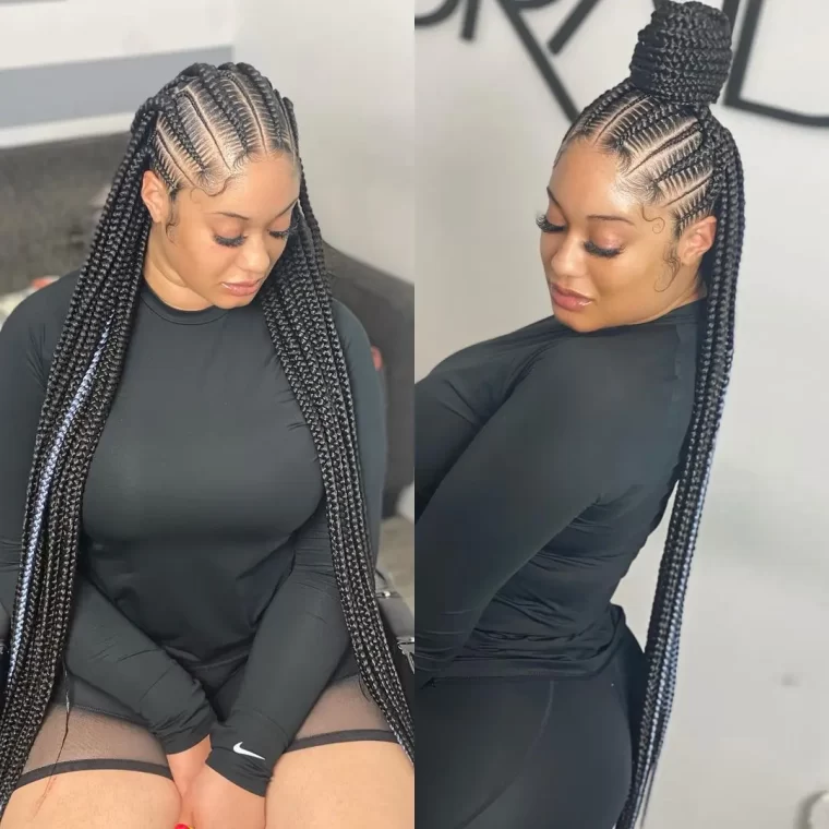 Long Cornrow Braids with Bun & Flowing Length