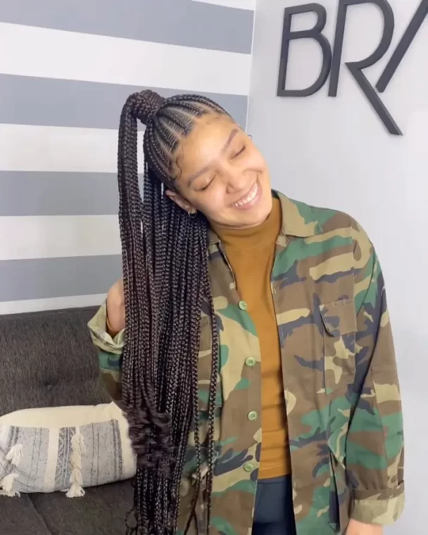 High Ponytail Box Braids with a Chic Finish