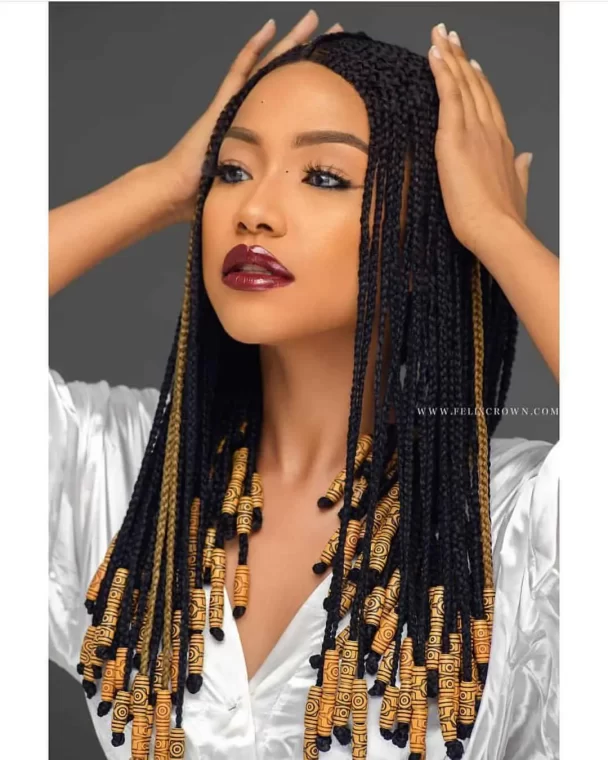 Beaded Box Braids with a Tribal Touch