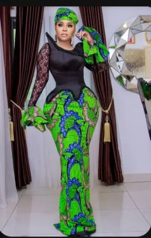 Vibrant Green Ankara and Lace Gown