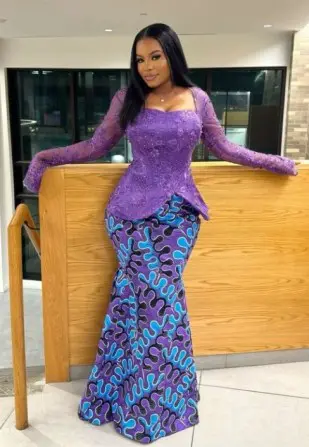 Purple Lace and Ankara Mermaid Dress