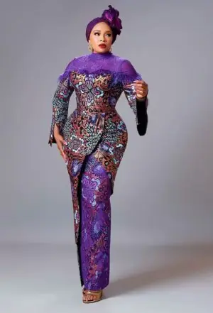 Purple High-Neck Ankara Pantsuit