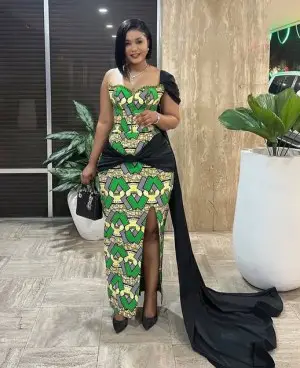 Off-Shoulder Ankara Gown with Train