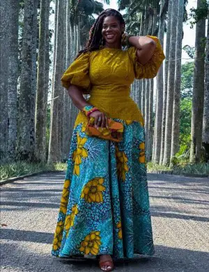 Ankara Peplum Top with Flowy Maxi Skirt