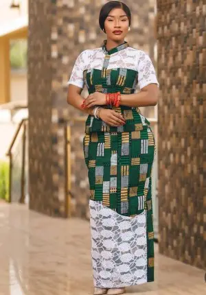 Traditional Ankara and Lace Mix with Button-Up Detail